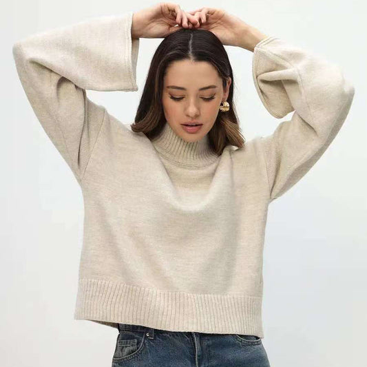 Damen modisches Oversized Strickpullover mit breiten Ärmeln und hochgeschlossenem Kragen Merchesia