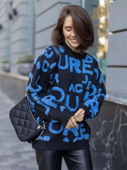 Damen Oversized Strickpullover mit auffälligem Schriftzug und lässiger Passform Merchesia