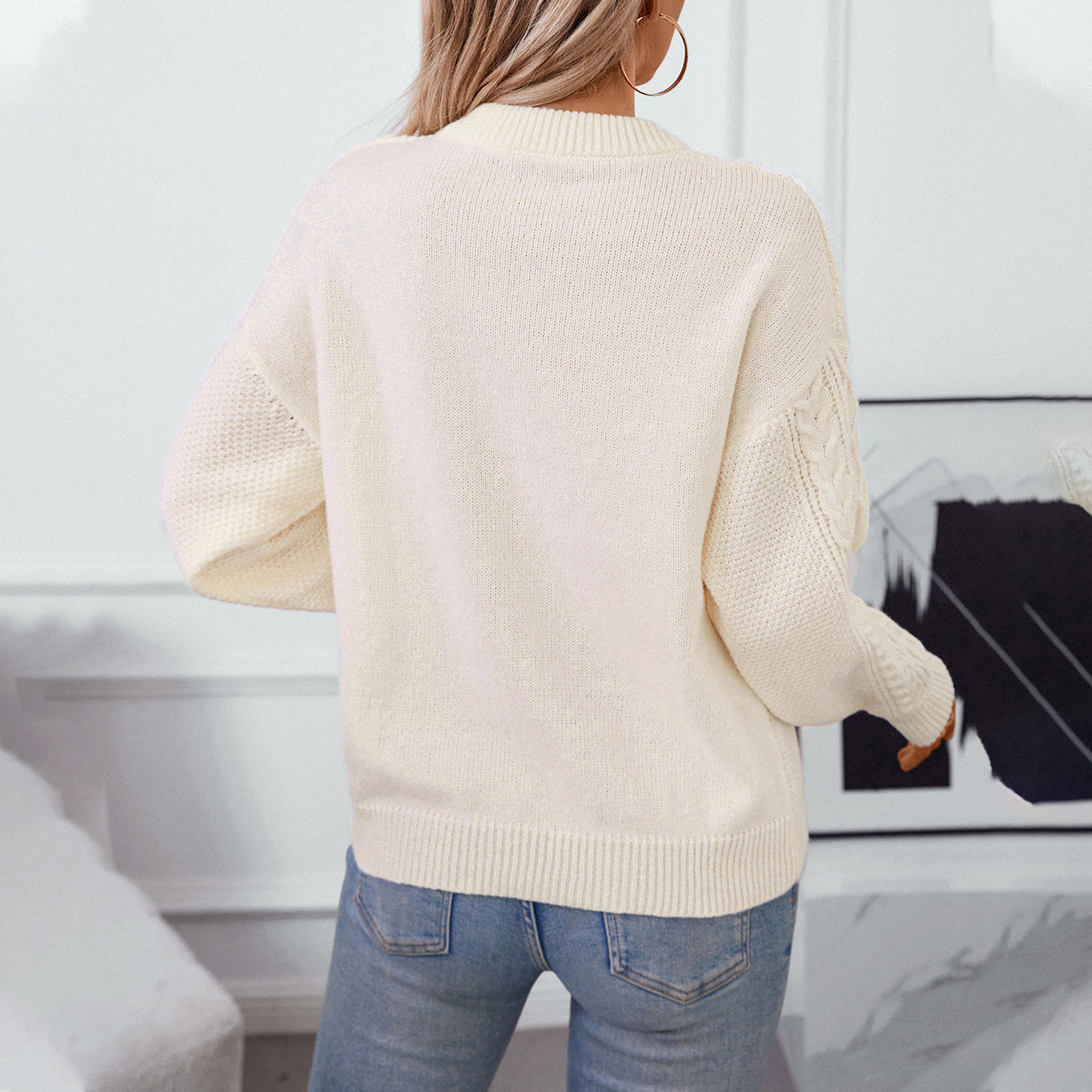 Damen Grobstrickpullover mit raffiniertem Zopfmuster und Rundhalsausschnitt Merchesia