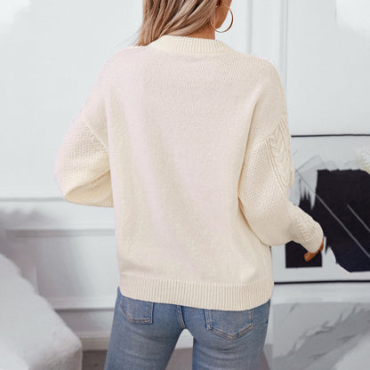 Damen Grobstrickpullover mit raffiniertem Zopfmuster und Rundhalsausschnitt Merchesia