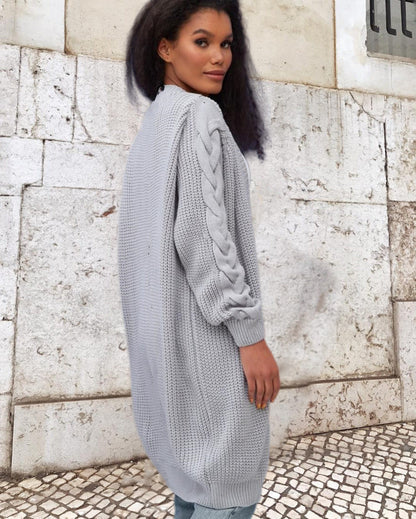 Damen Grobstrickmantel mit eleganten Zopfdetails und lässigem Schnitt Merchesia