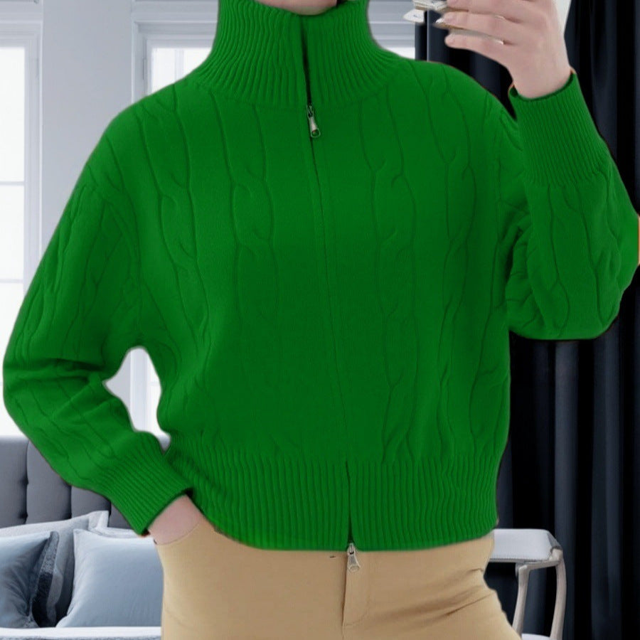 Damen Strickpullover mit hohem Kragen und Zipper Merchesia