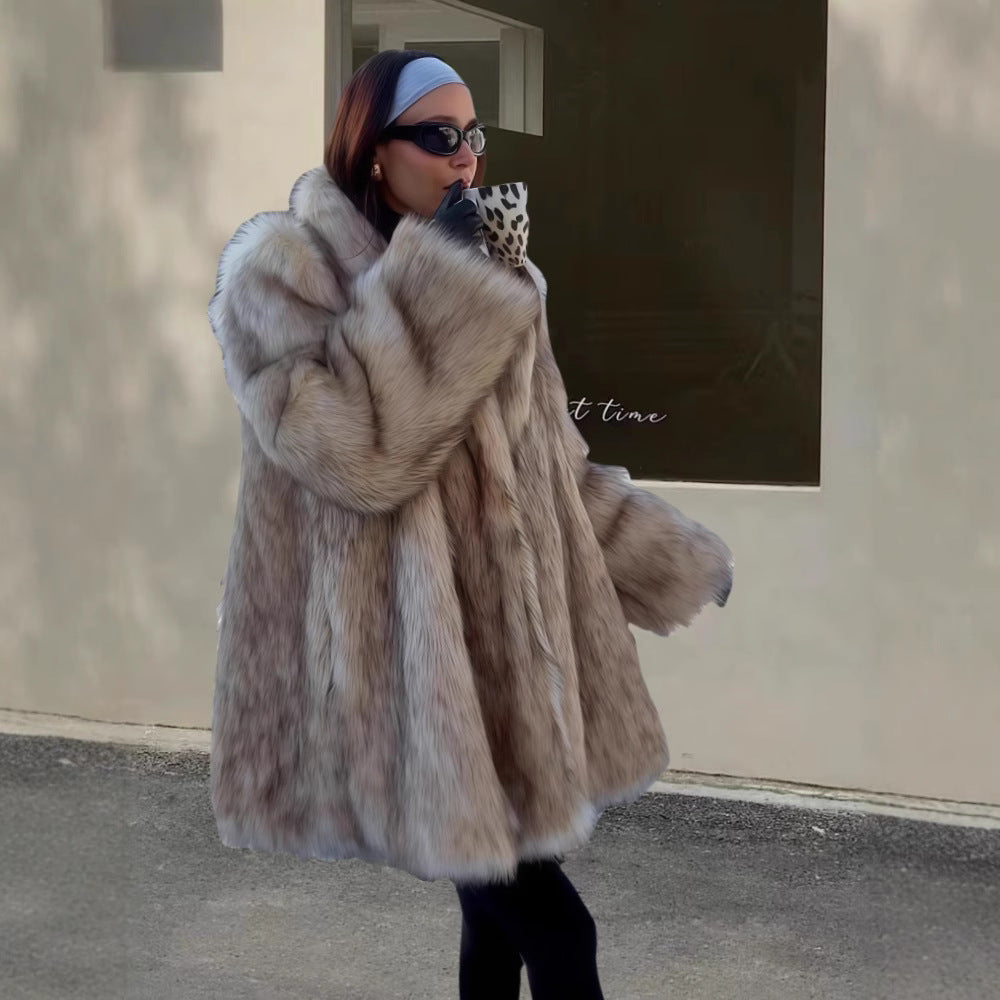 Damen Eleganter Kunstpelzmantel Merchesia