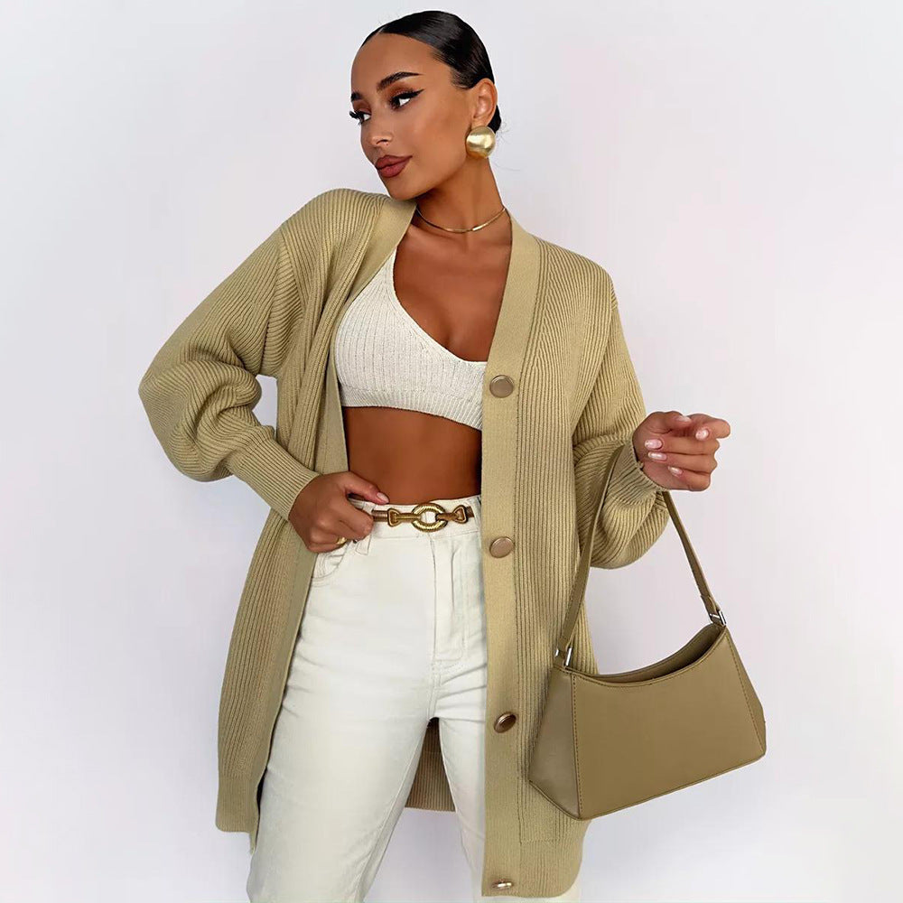 Damen Strickjacke mit Puffärmeln und Knopfdétails Merchesia