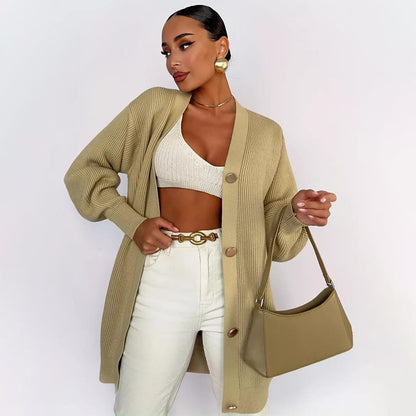 Damen Strickjacke mit Puffärmeln und Knopfdétails Merchesia