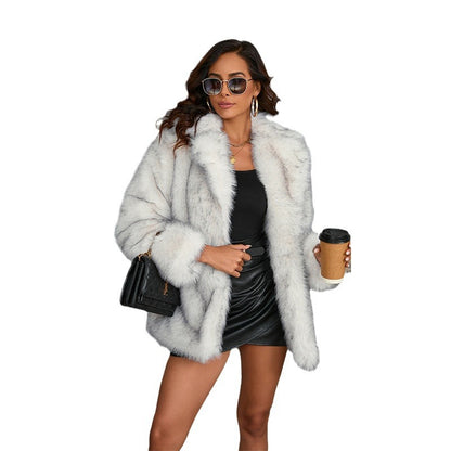 Damen Luxuriöser Kunstpelzjacke mit voluminösem Kragen Merchesia