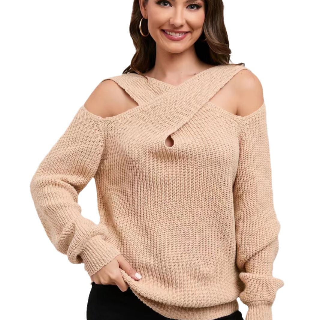 Damen Off-Shoulder Strickpullover mit asymmetrischem Design Merchesia