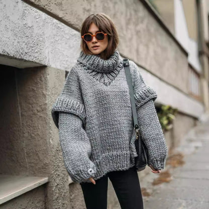 Damen Strickpullover mit hohem Kragen und weit geschnittenen Ärmeln Merchesia