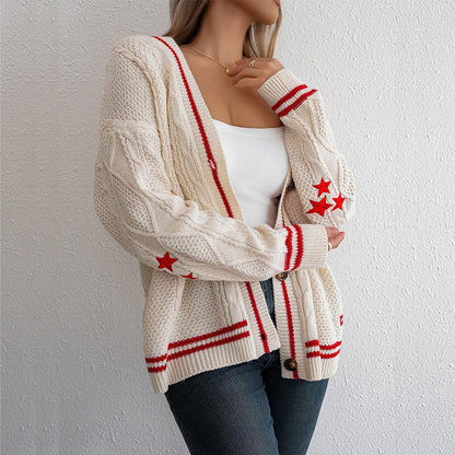 Damen lässiger Strickcardigan mit strukturiertem Zopfmuster und dekorativen Knöpfen Merchesia