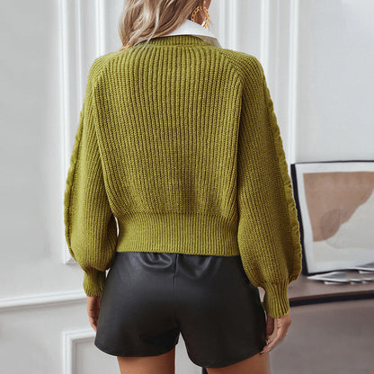 Damen Strickpullover mit Zopfdesign und modernem Kragen Merchesia