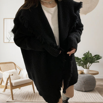 Damen lässiger Strickcardigan mit fransiger Detailverarbeitung Merchesia