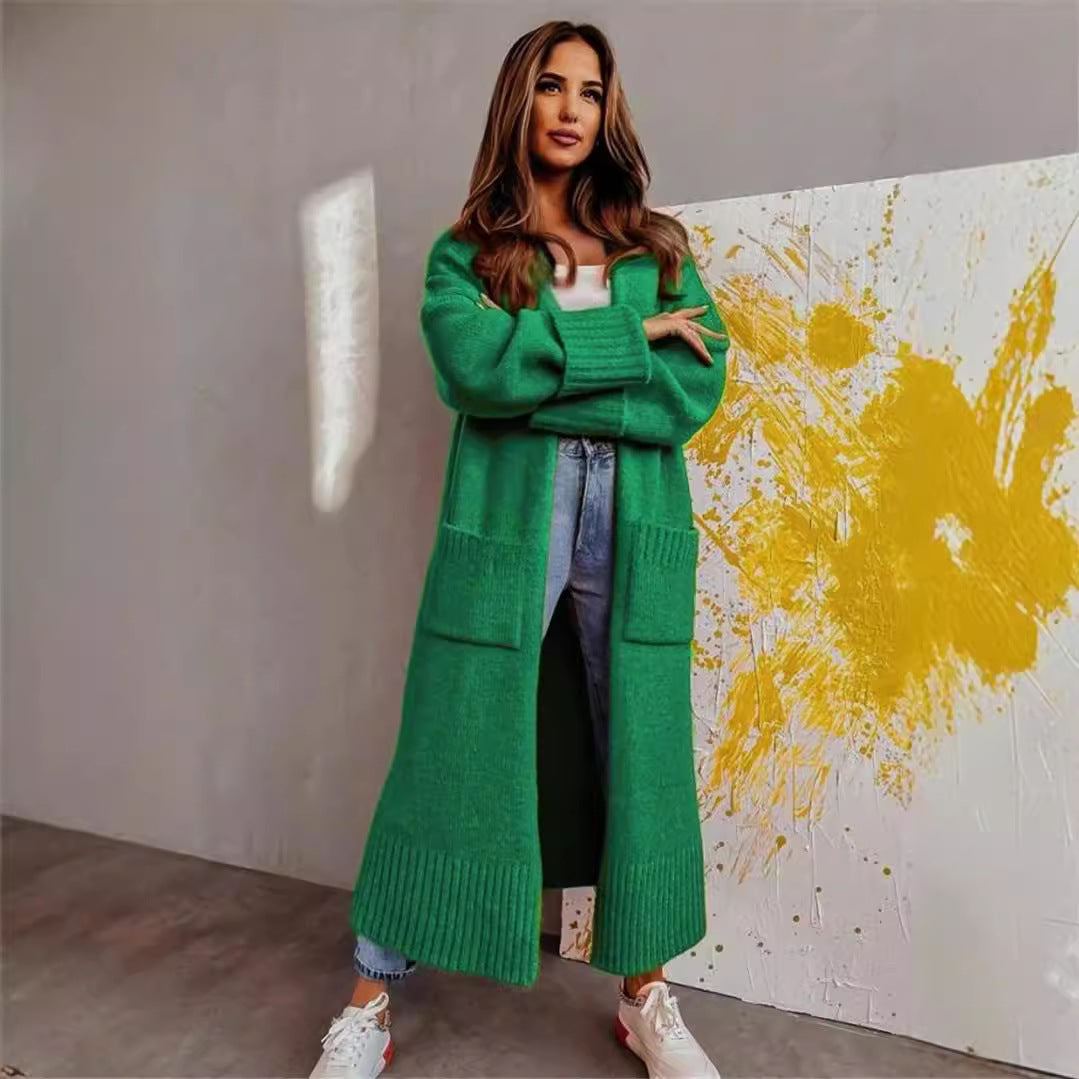 Damen Langer Strickcardigan mit praktischen Taschen und lässigem Schnitt Merchesia