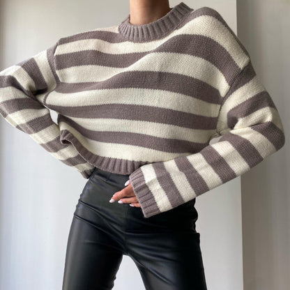 Damen lässiger Pullover mit modernem Streifenmuster und bequemen Schnitt Merchesia