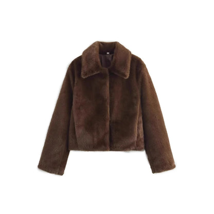 Damen Flauschige Kunstfelljacke mit elegantem Kragen und offenem Schnitt Merchesia