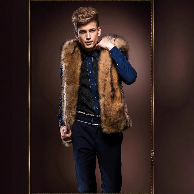 Herren Elegante Kunstpelz-Weste mit tiefem Kragen und luxuriösem Design Merchesia