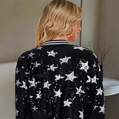 Damen Glitzernde Bomberjacke mit Sternen-Motiv Merchesia