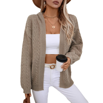 Damen Strickjacke mit Kapuze und feinem Zopfstrick Merchesia