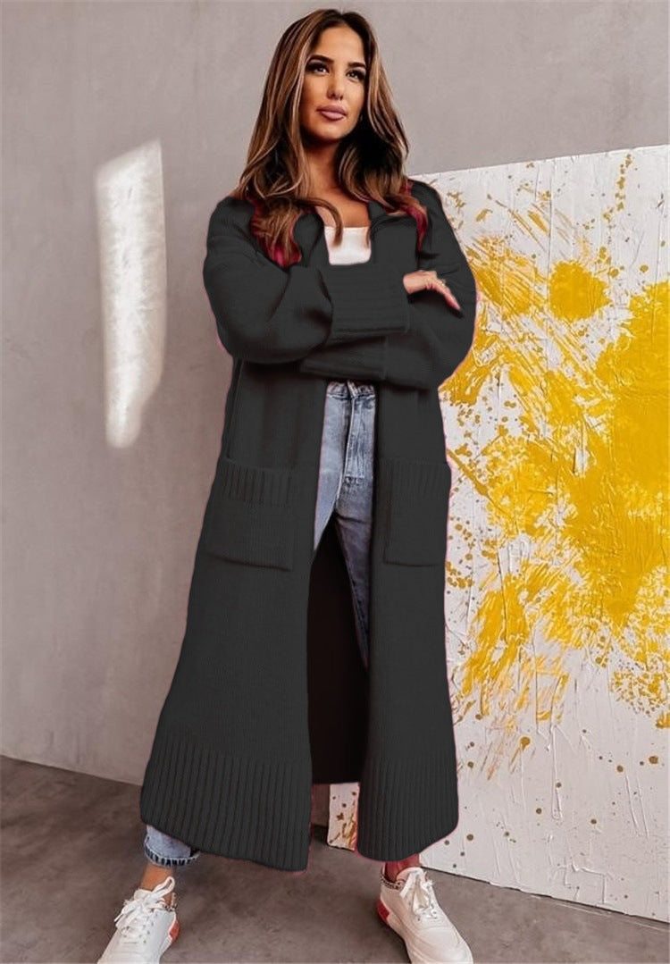 Damen Langer Strickcardigan mit praktischen Taschen und lässigem Schnitt Merchesia