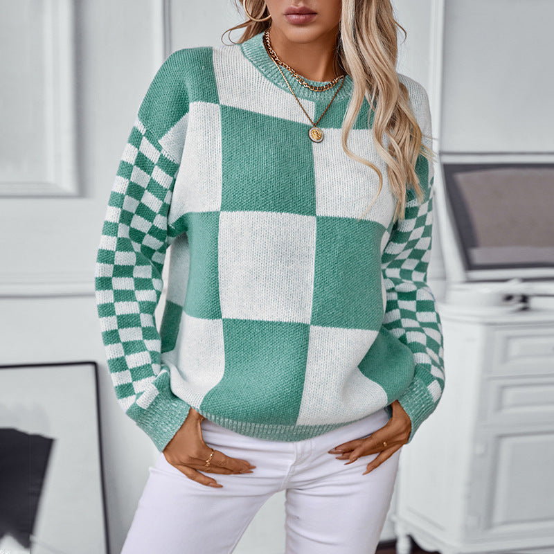 Damen modischer Pullover mit Karomuster und lässigem Schnitt Merchesia