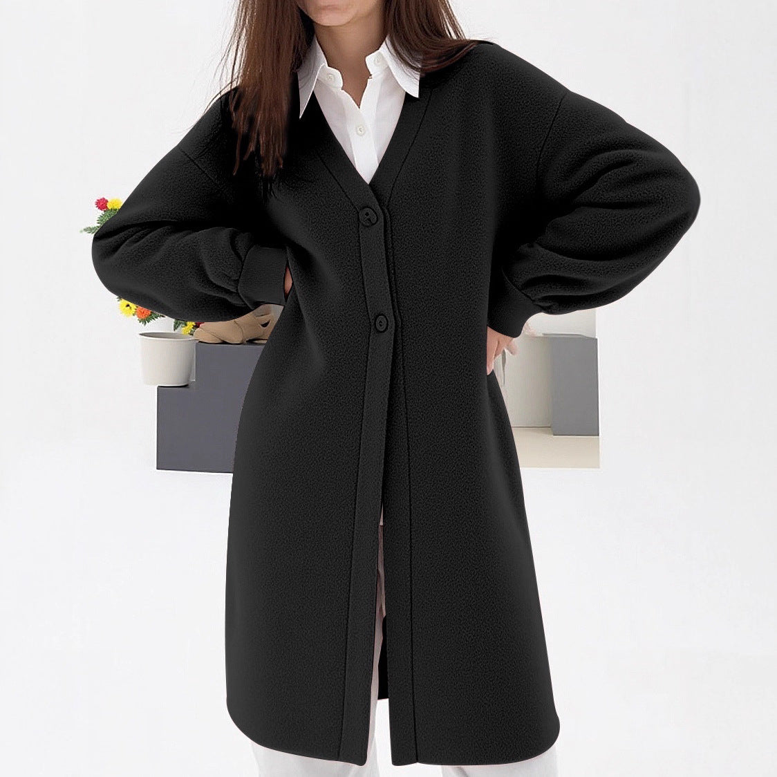 Damen gemütlicher Strickcardigan mit V-Ausschnitt und modischem Knopfverschluss Merchesia