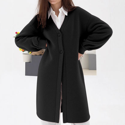 Damen gemütlicher Strickcardigan mit V-Ausschnitt und modischem Knopfverschluss Merchesia