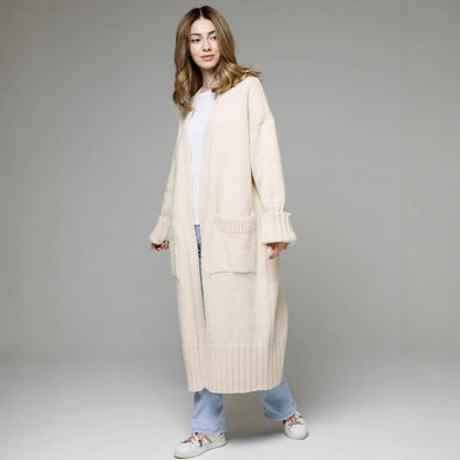 Damen Langer Strickmantel mit praktischen Taschen und strukturiertem Design Merchesia