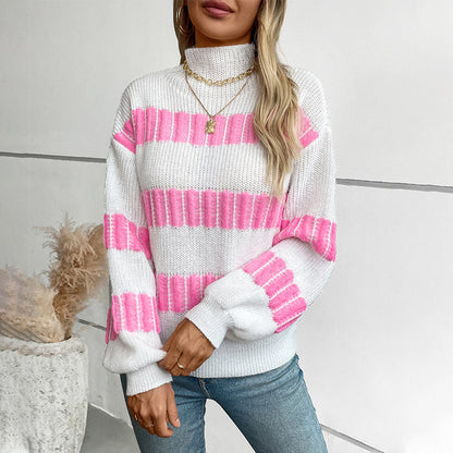 Damen hochwertiger Strickpullover mit edel strukturierten Streifen Merchesia