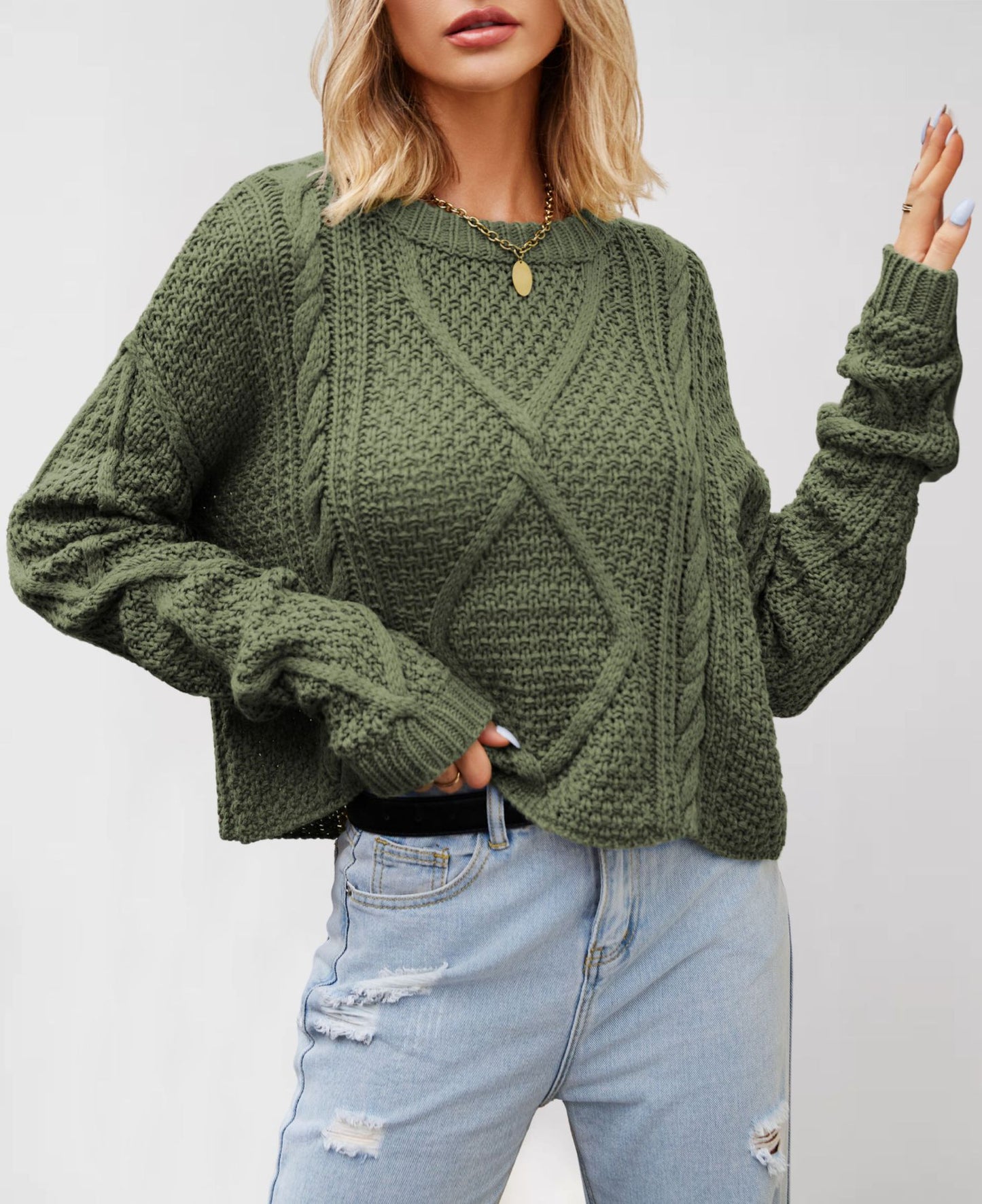 Damen Grobstrickpullover mit strukturiertem Zopfmuster Merchesia