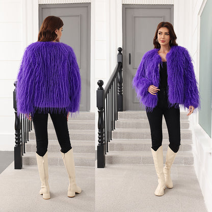 Damen Weicher Kunstfell Kurzjacke mit ausgestellten Ärmeln Merchesia