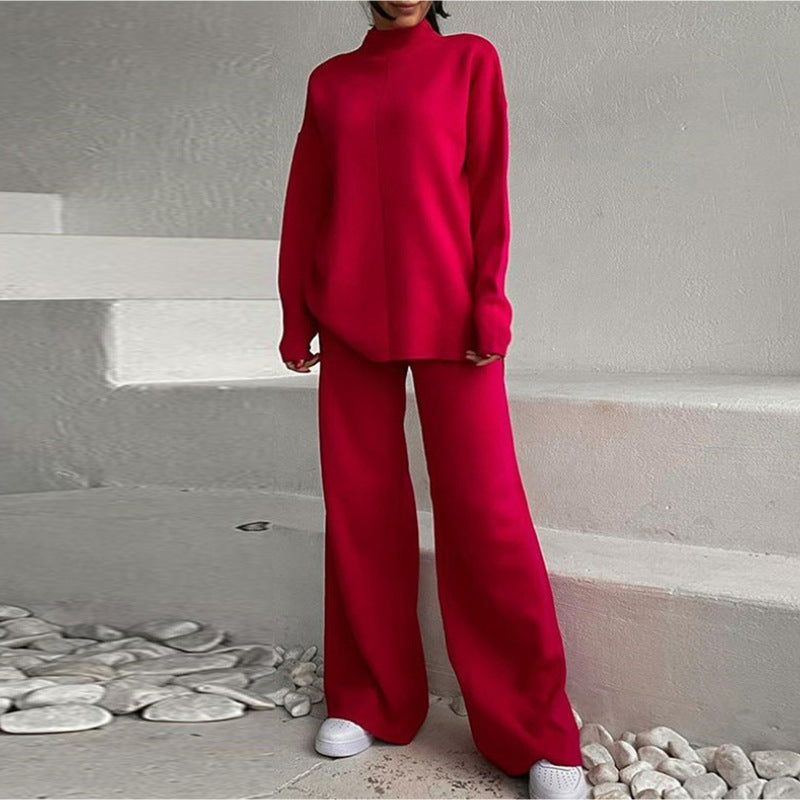 Damen Lässiger Strickanzug mit weitem Schnitt und hohem Kragen Merchesia