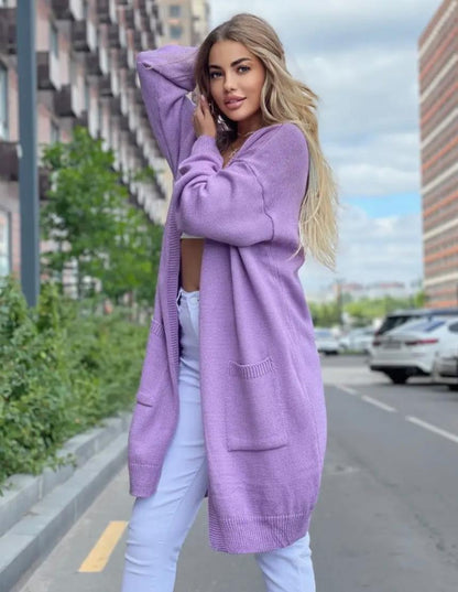 Damen gemütliche Strickjacke mit praktischen Taschen und offenem Schnitt Merchesia