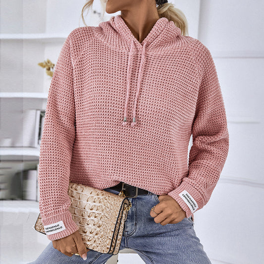 Damen bequemer Kapuzenpullover mit strukturiertem Strickmuster und seitlichen Schlitzen Merchesia