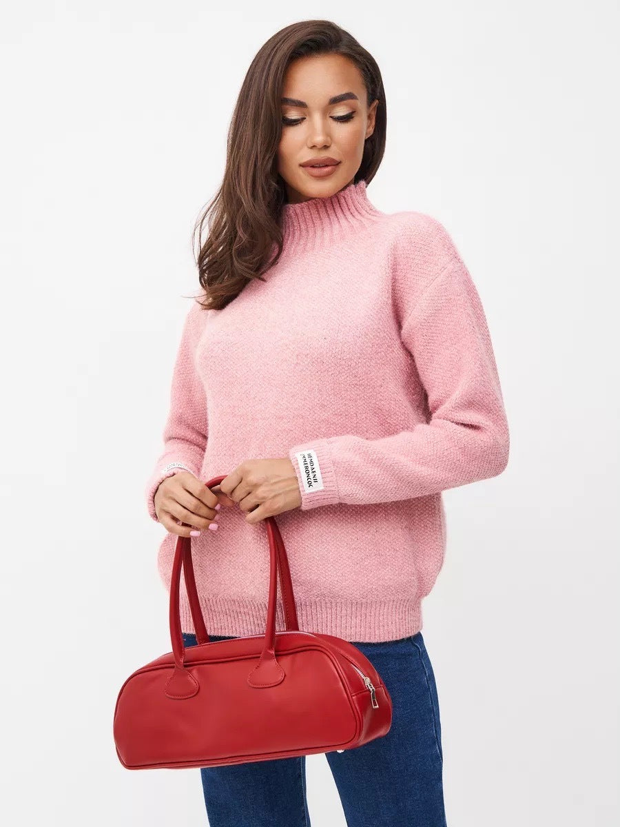 Damen Modischer Pullover mit hohem Kragen und strukturiertem Strick Merchesia