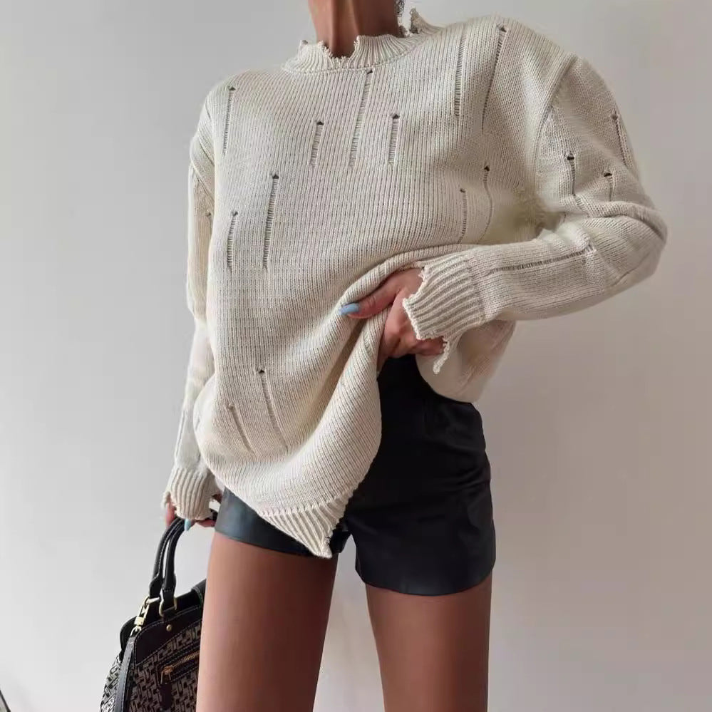 Damen Grober Strickpullover mit distressed Details Merchesia