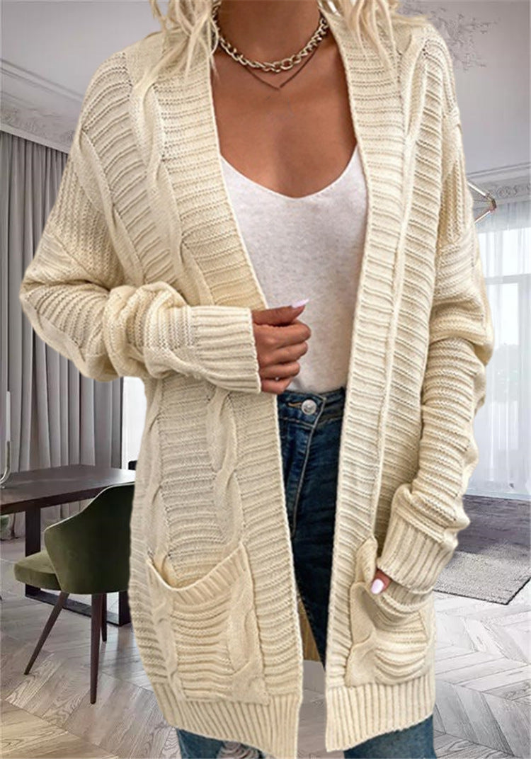 Damen Grobstrickcardigan mit seitlichen Taschen und feinem Muster Merchesia