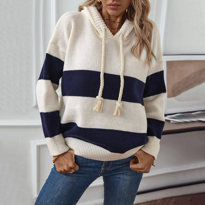 Damen Kapuzenpullover mit breiten Streifen und weichem Material Merchesia