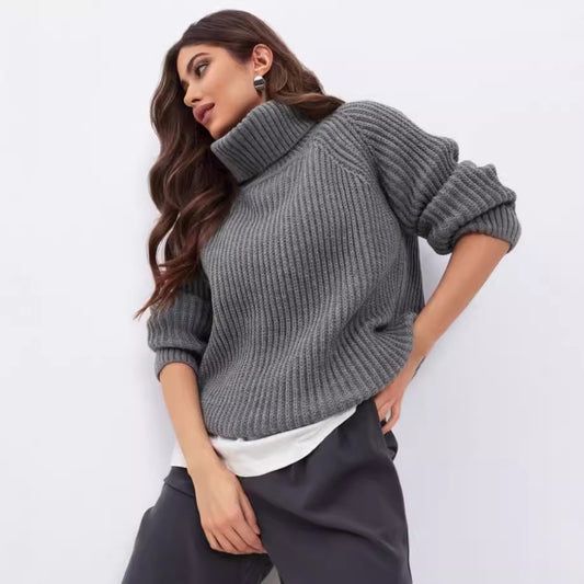 Damen Strickpullover mit hohem Kragen und strukturierter Maschenoberfläche Merchesia