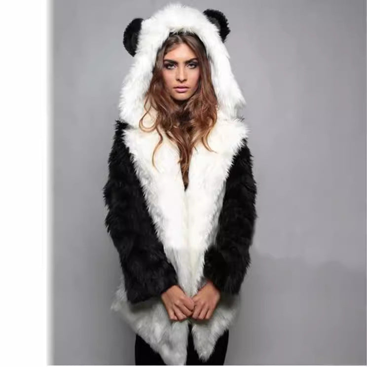 Damen Kuschelige Felljacke mit tierischen Ohren Merchesia