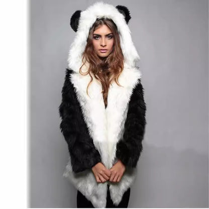 Damen Kuschelige Felljacke mit tierischen Ohren Merchesia