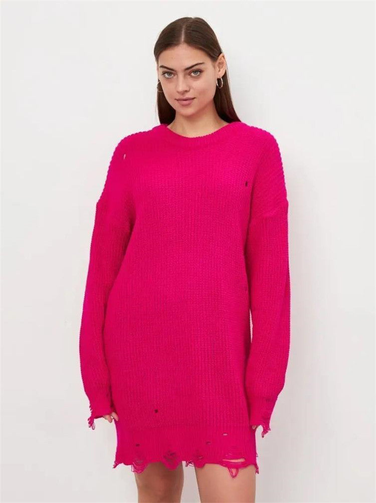 Damen Oversized Strickpullover mit einzigartigem Lochmuster und Rippenstruktur Merchesia