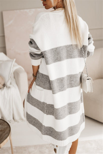 Damen lässiger Strickmantel mit großen Streifen Merchesia