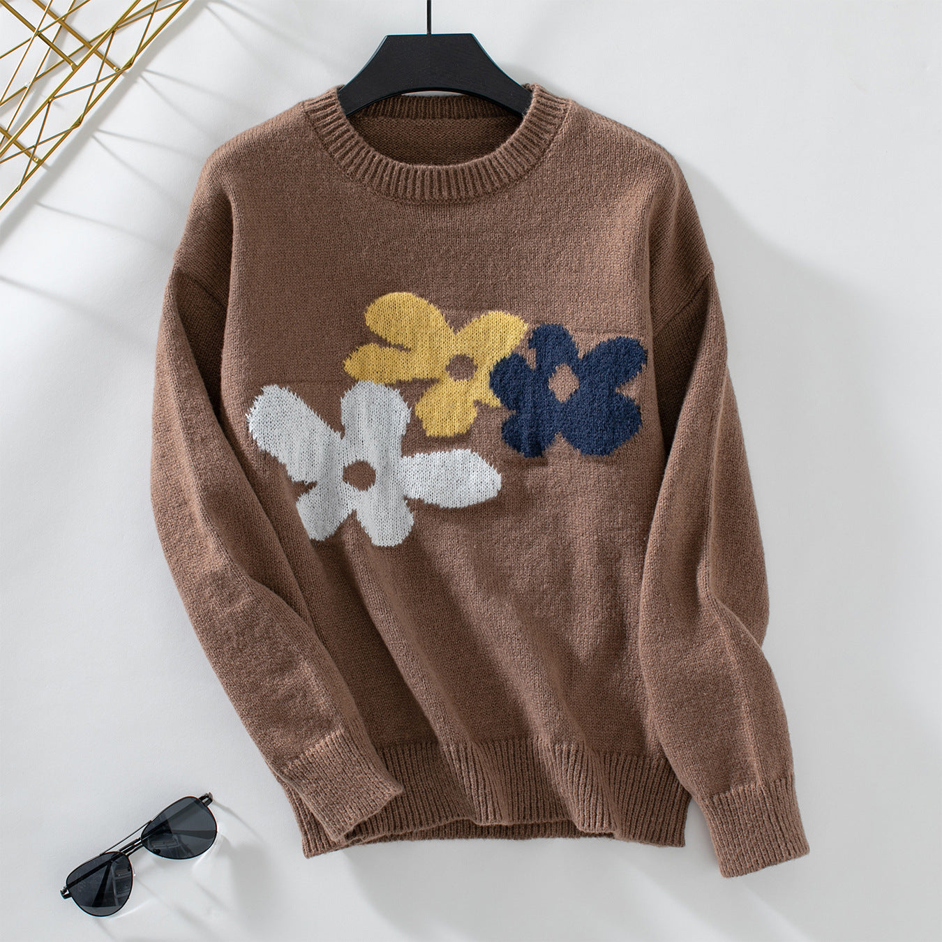 Damen lässiger Pullover mit floralen Motiven und Rundkragen Merchesia