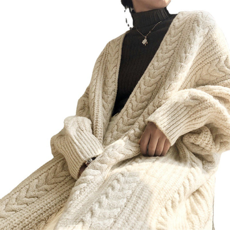 Damen Grobstrick Cardigan mit tiefem V-Ausschnitt und voluminösen Ärmeln Merchesia