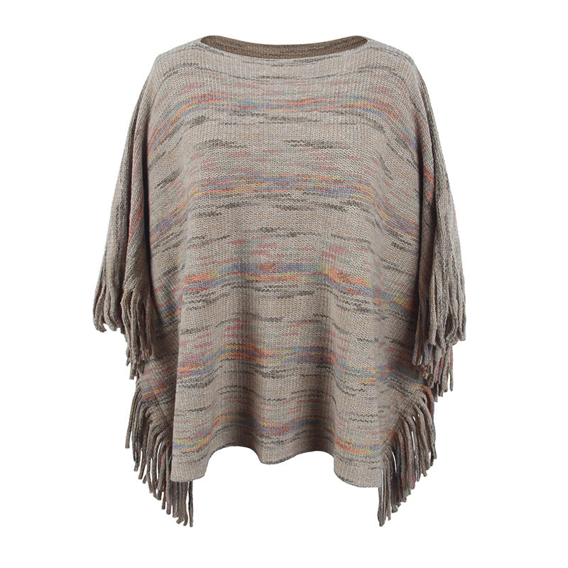 Damen kuscheliger Poncho mit fransigen Details Merchesia