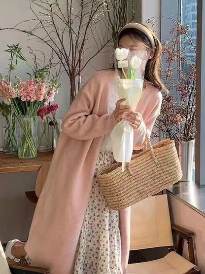 Damen langärmliger Strickcardigan aus weichem Material mit offenen Kanten Merchesia