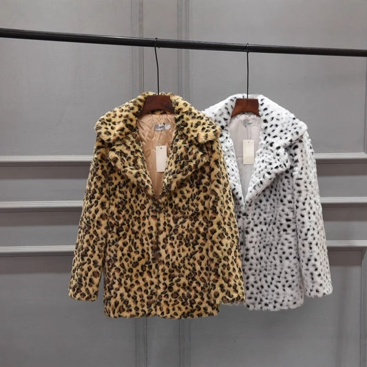 Damen Luxus Kunstpelzjacke im Leopardenmuster Merchesia
