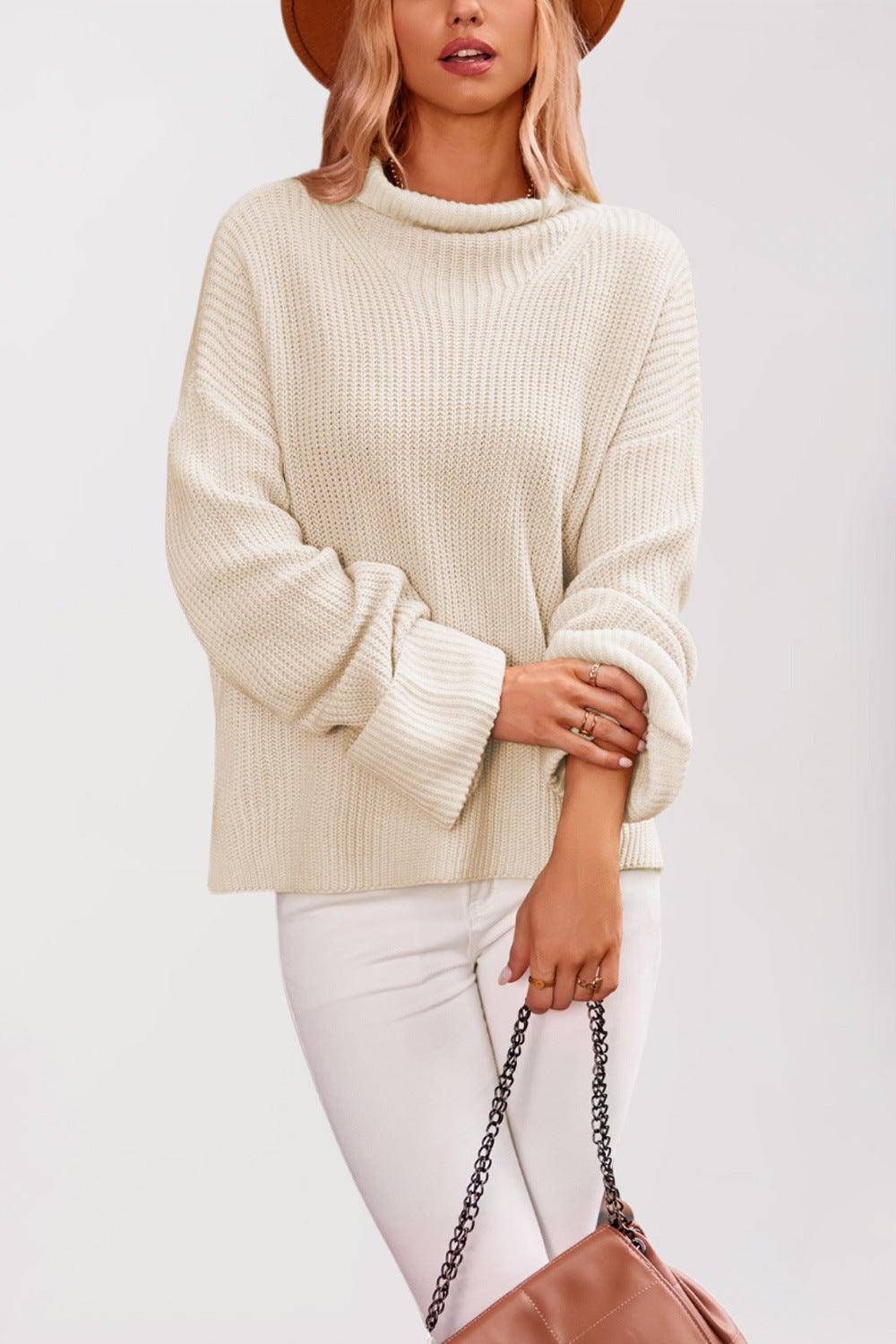 Damen Baumwoll-Pullover mit hohem Kragen Merchesia