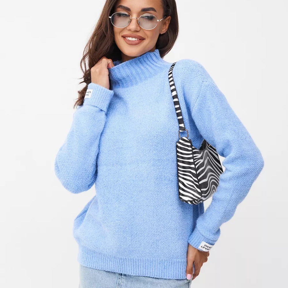 Damen Modischer Pullover mit hohem Kragen und strukturiertem Strick Merchesia
