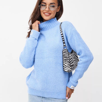 Damen Modischer Pullover mit hohem Kragen und strukturiertem Strick Merchesia