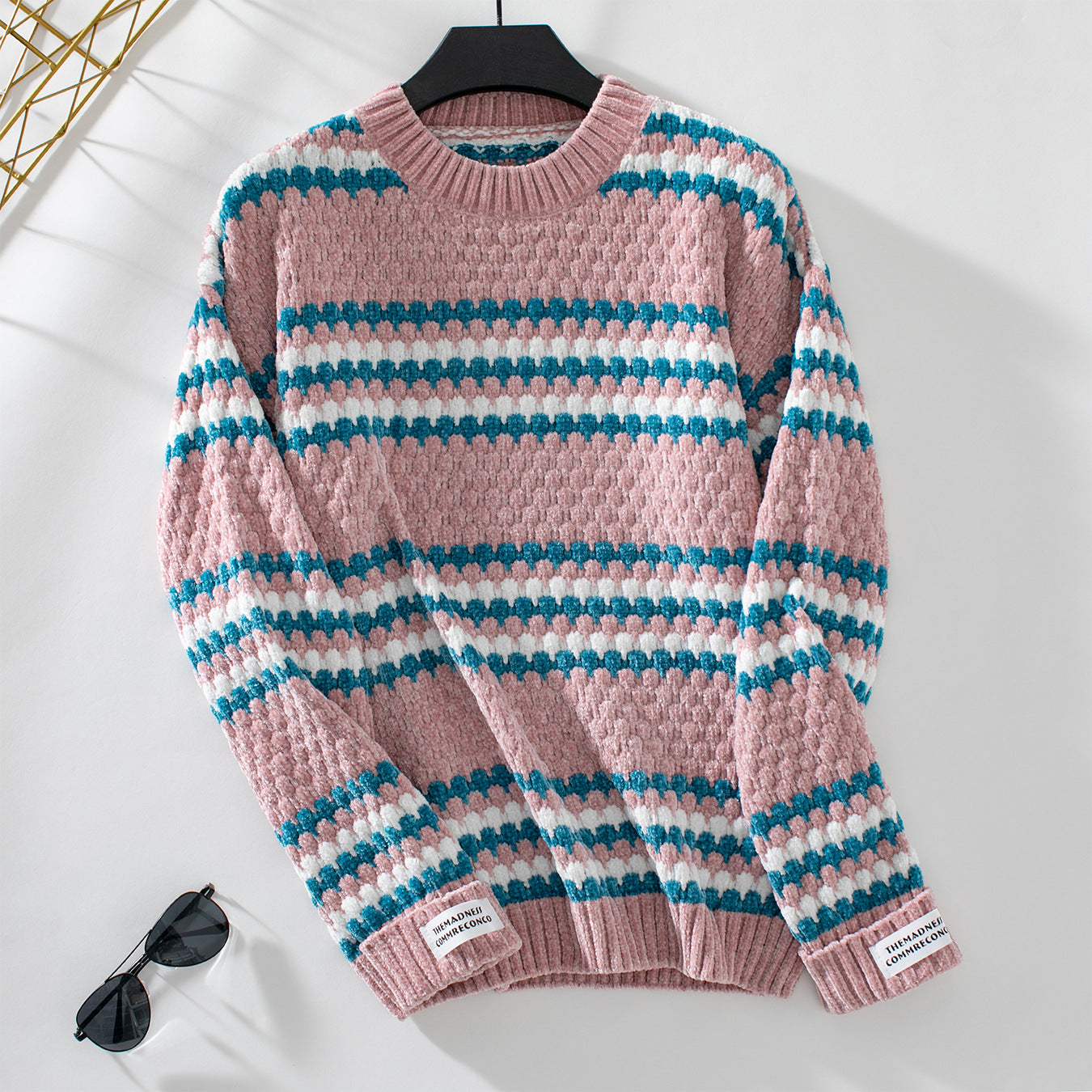 Damen Strickpullover mit strukturiertem Mustermix und bequemem Rundhalsausschnitt Merchesia